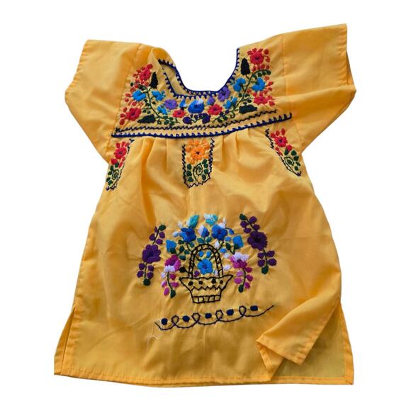 Mexican Dress Marigold Yellow SZ 0-3M Puebla Gown Traje De Fiesta - Picture 3 of 5